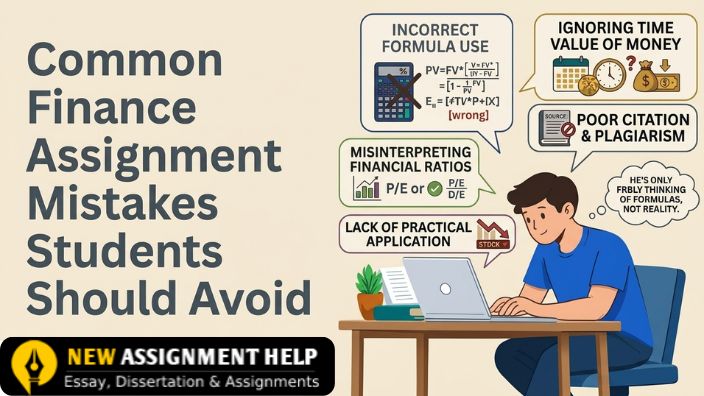 Finance Assignment Mistakes infographic with student studying